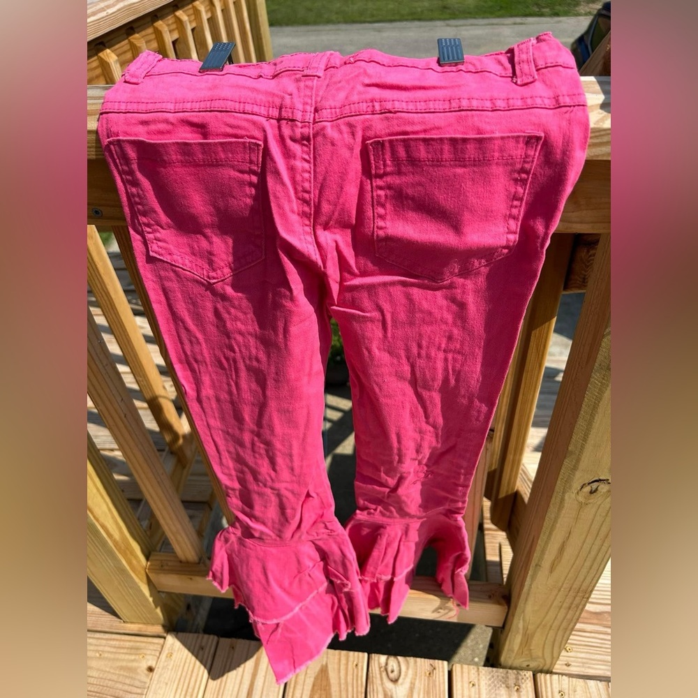 HOT PINK DISTRESSED DOUBLE LAYER DENIM PANTS